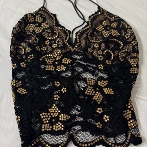 Black and Gold Embellished Bustier Camisole